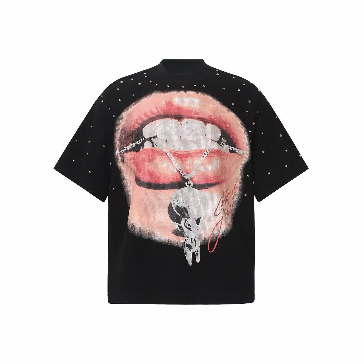 Omirad Rhinestone Lip Graphic Oversized T-Shirt | Y2K Streetwear