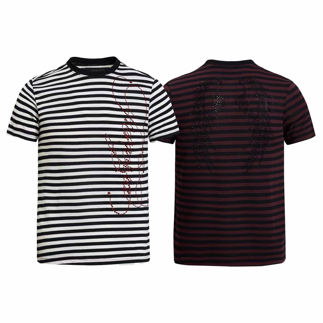 Omirad Rhinestone Stripe Tee | Gothic Script Streetwear