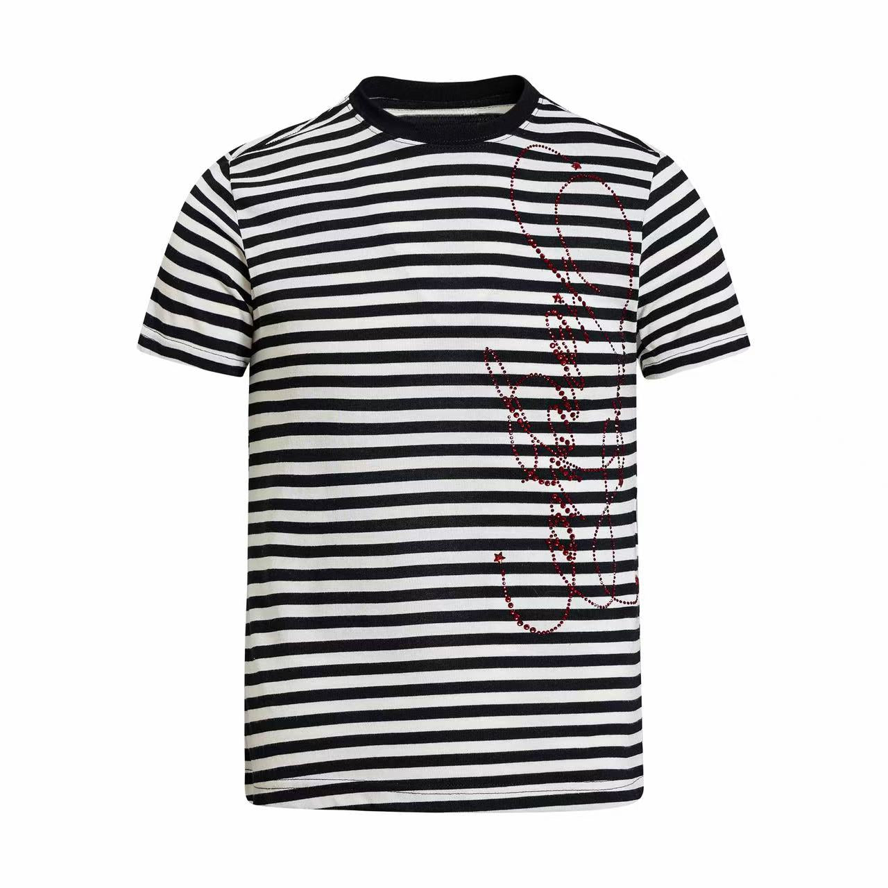 Omirad Rhinestone Stripe Tee | Gothic Script Streetwear
