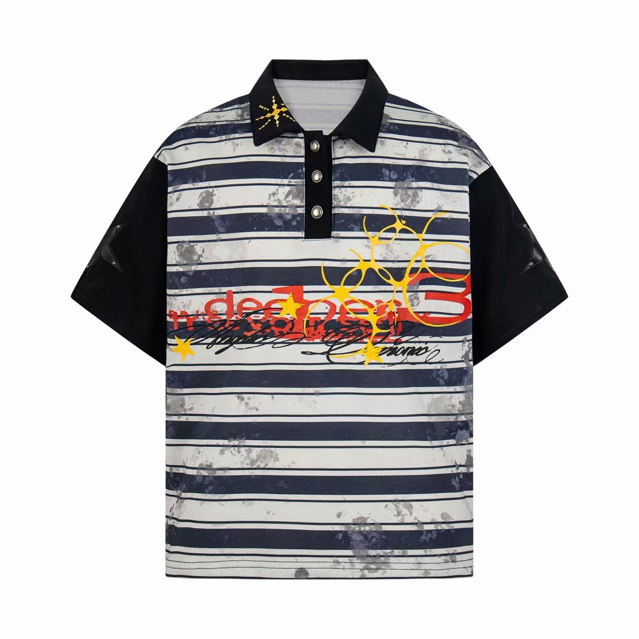 Omirad Vintage Stripe Oversized Polo Tee | Y2K Streetwear