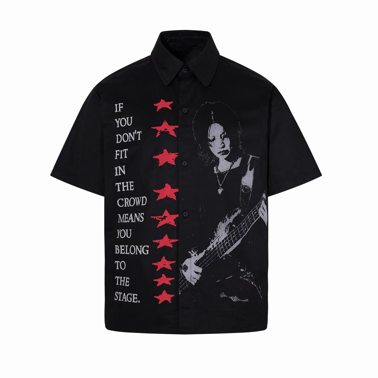 Omirad Rock Guitarist Graphic Button-Up Shirt | Streetwear