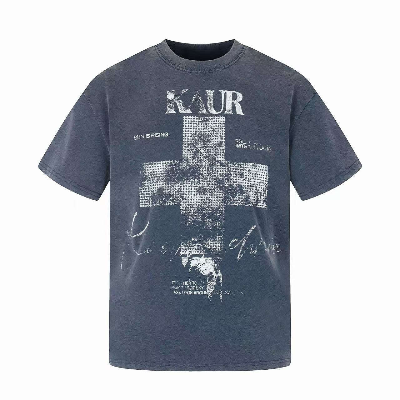 KAUR Washed Cross Graphic Tee | Vintage Streetwear T-Shirt