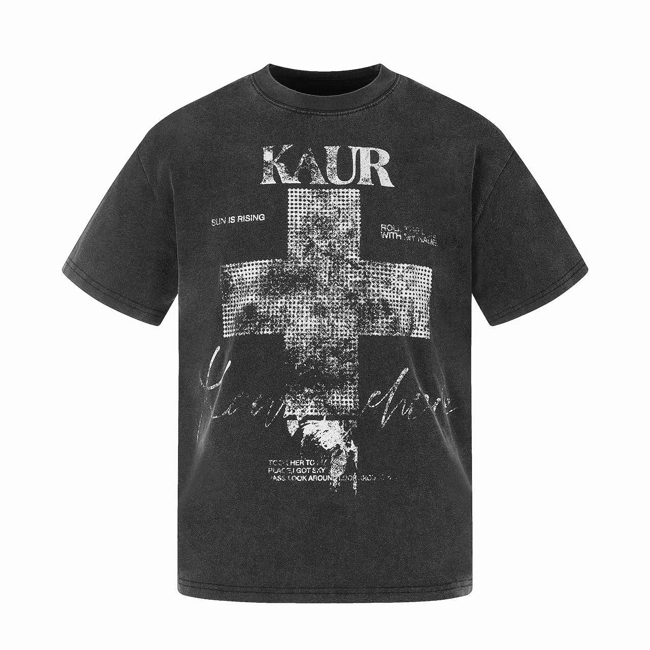 KAUR Washed Cross Graphic Tee | Vintage Streetwear T-Shirt