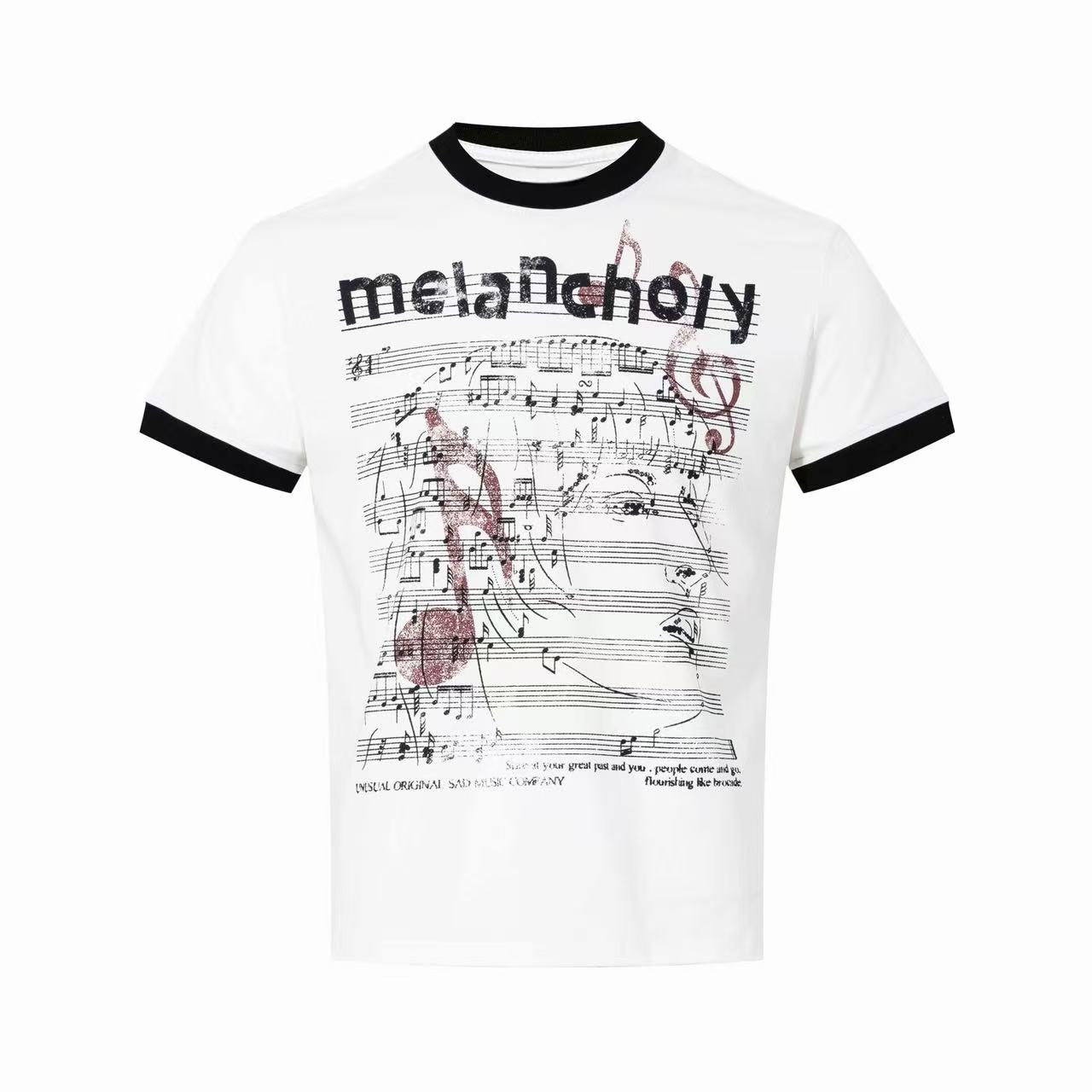 Melancholy Music Sheet Graphic Ringer T-Shirt | Vintage Streetwear