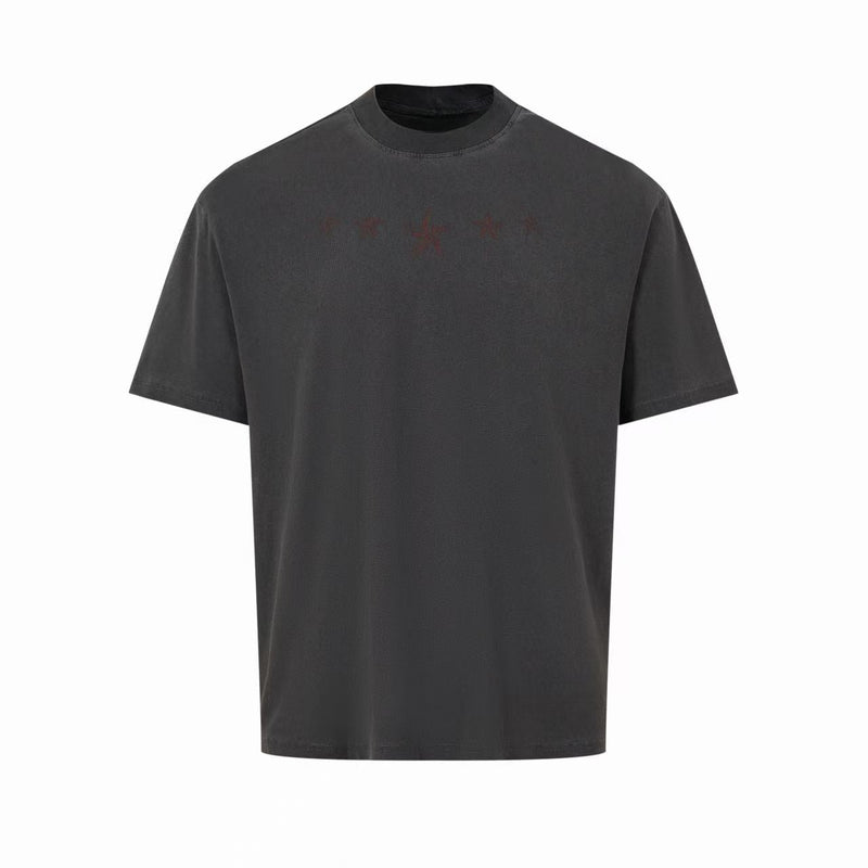 Dark oversized vintage wash cotton T-shirt with subtle star detailing and a relaxed crew neck fit