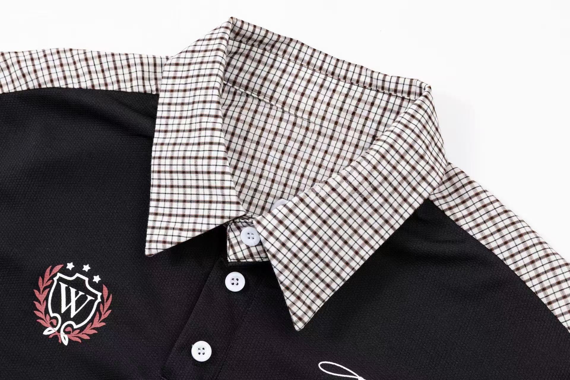 Vintage Plaid Panel Polo Shirt | Oversized Retro Streetwear
