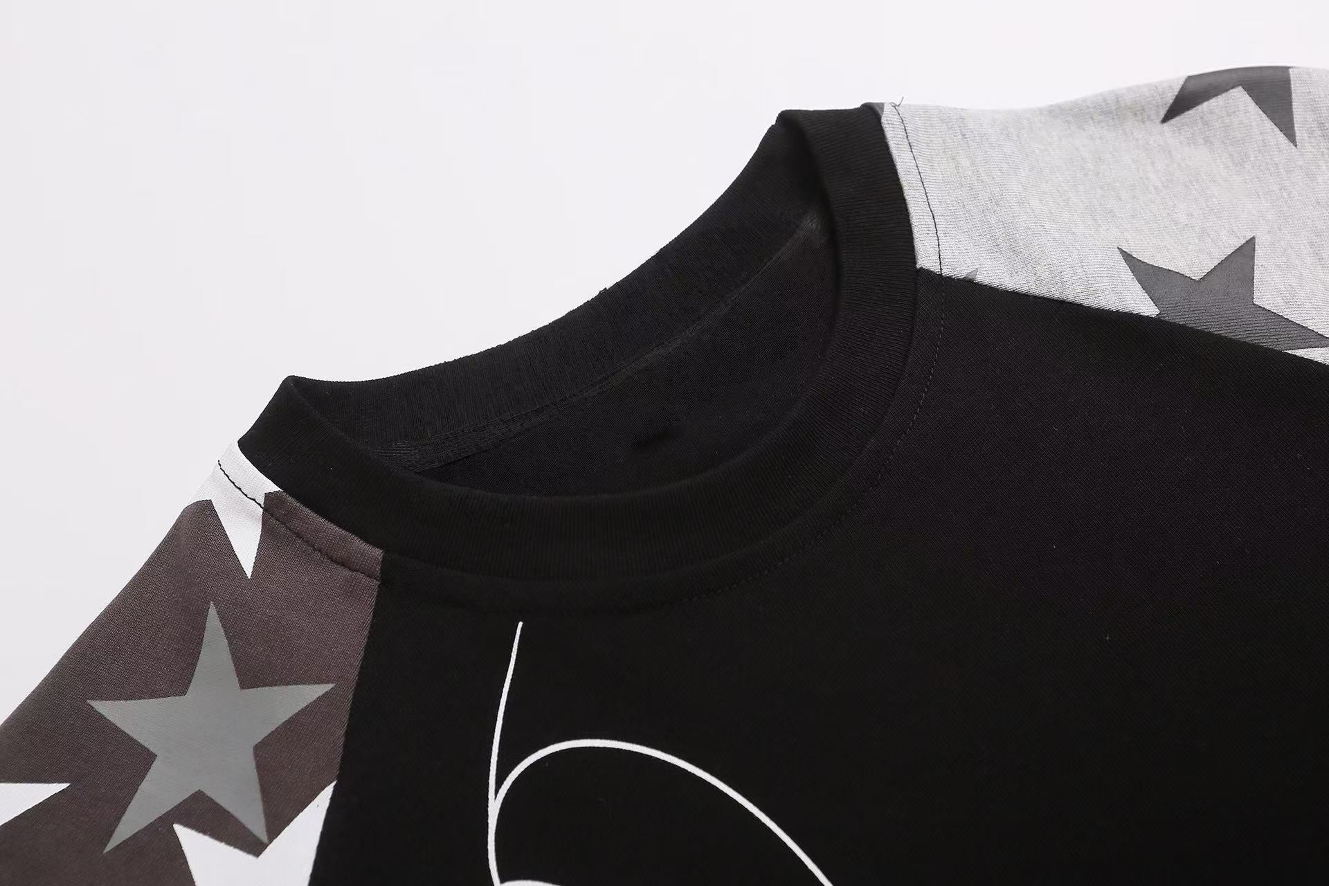 Gothic Script Star Raglan Tee | Y2K Streetwear Cotton T-Shirt