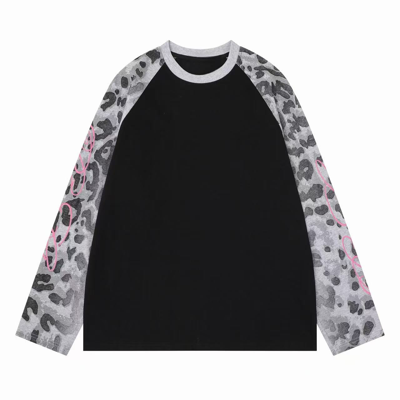 Leopard Raglan Long Sleeve Tee | Oversized Y2K Streetwear
