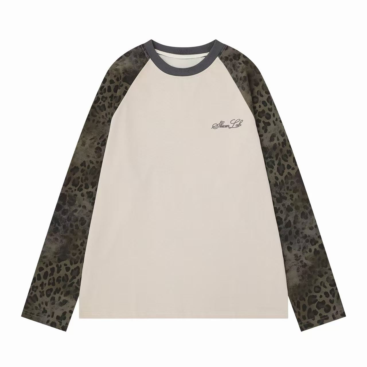 Leopard Print Raglan Long Sleeve Tee | Oversized Streetwear