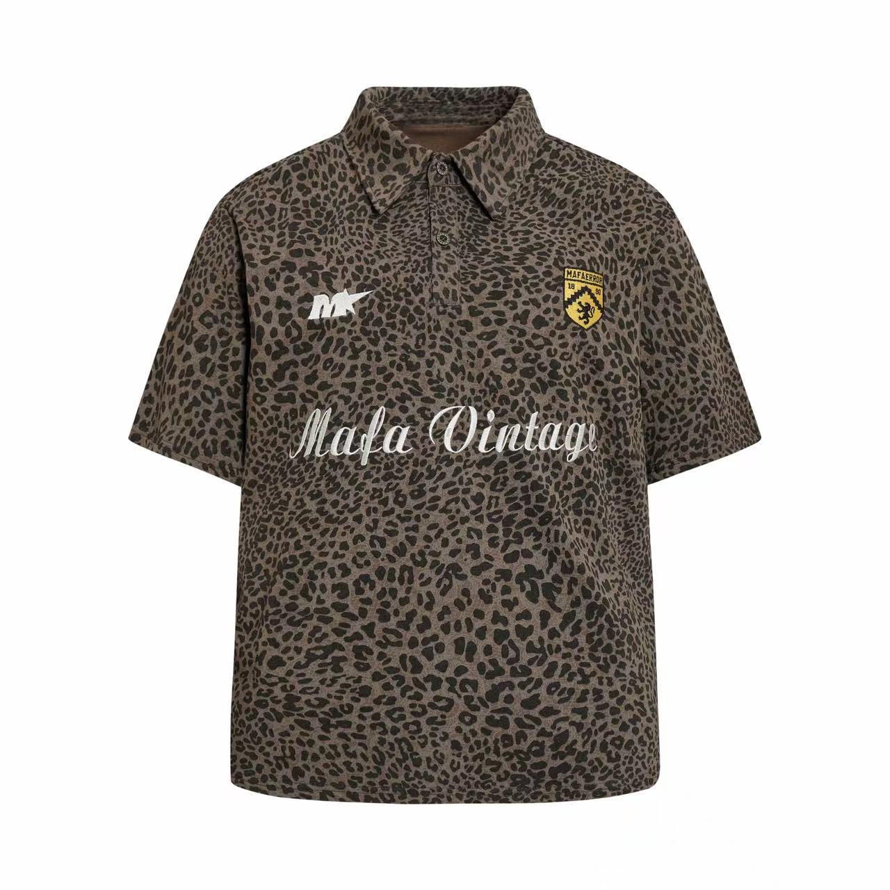 Mafa Vintage Leopard Print Polo Tee | Y2K Streetwear Shirt