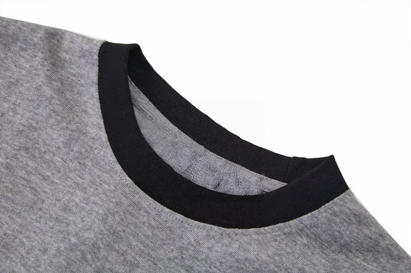 Grey Beatles vintage graphic T-shirt with black contrast ribbed crew neckline and sleeves