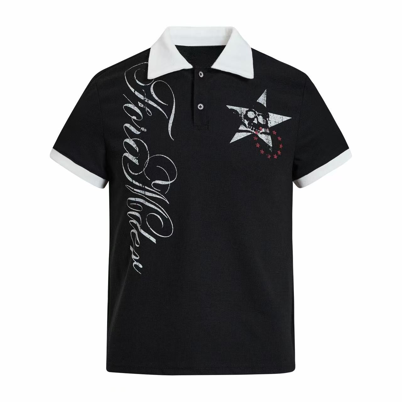 Gothic Star Skull Polo Shirt | Contrast Collar Streetwear