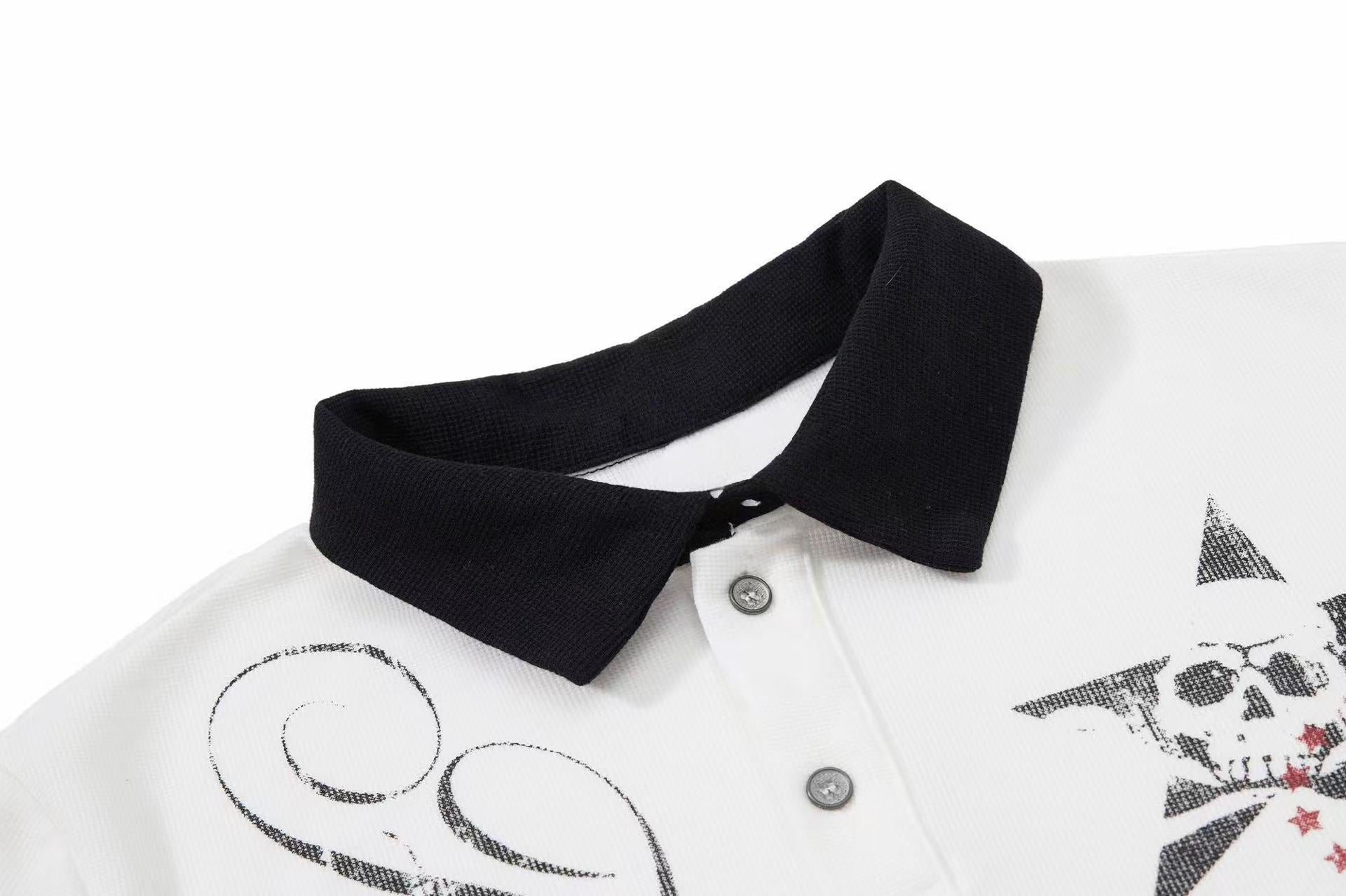 Gothic Star Skull Polo Shirt | Contrast Collar Streetwear