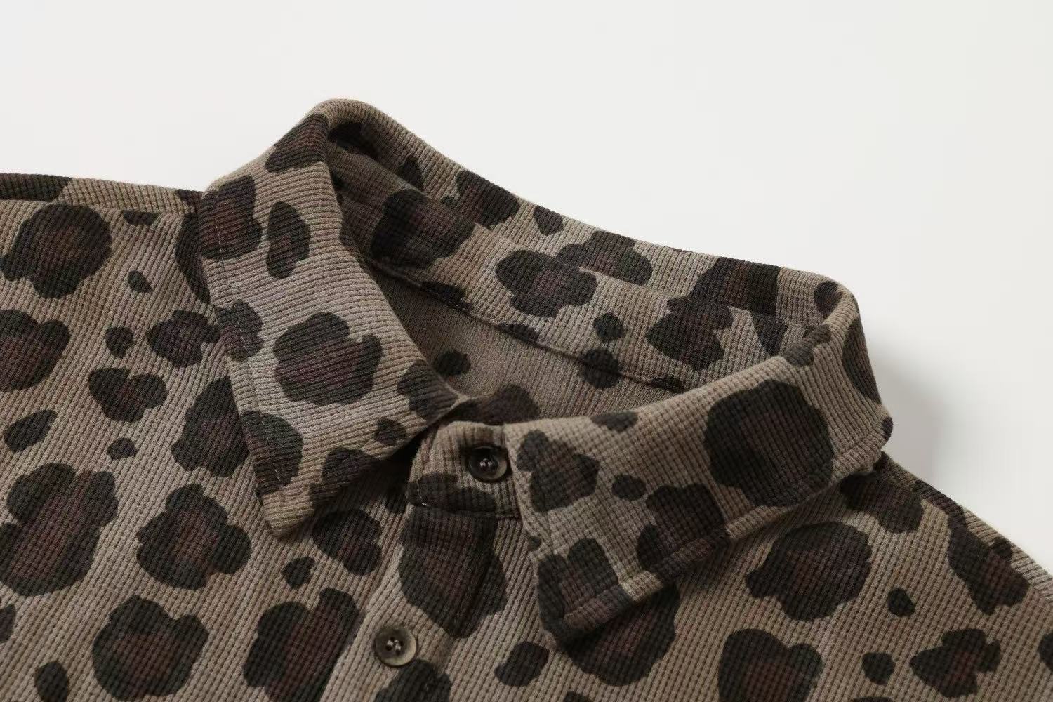 Taeleplus Leopard Print Long Sleeve Polo Shirt | Streetwear