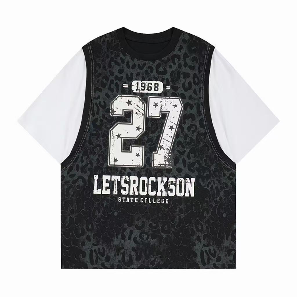Leopard Mesh Layered Graphic T-Shirt | Varsity Streetwear