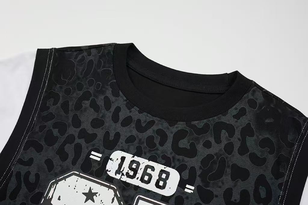 Leopard Mesh Layered Graphic T-Shirt | Varsity Streetwear
