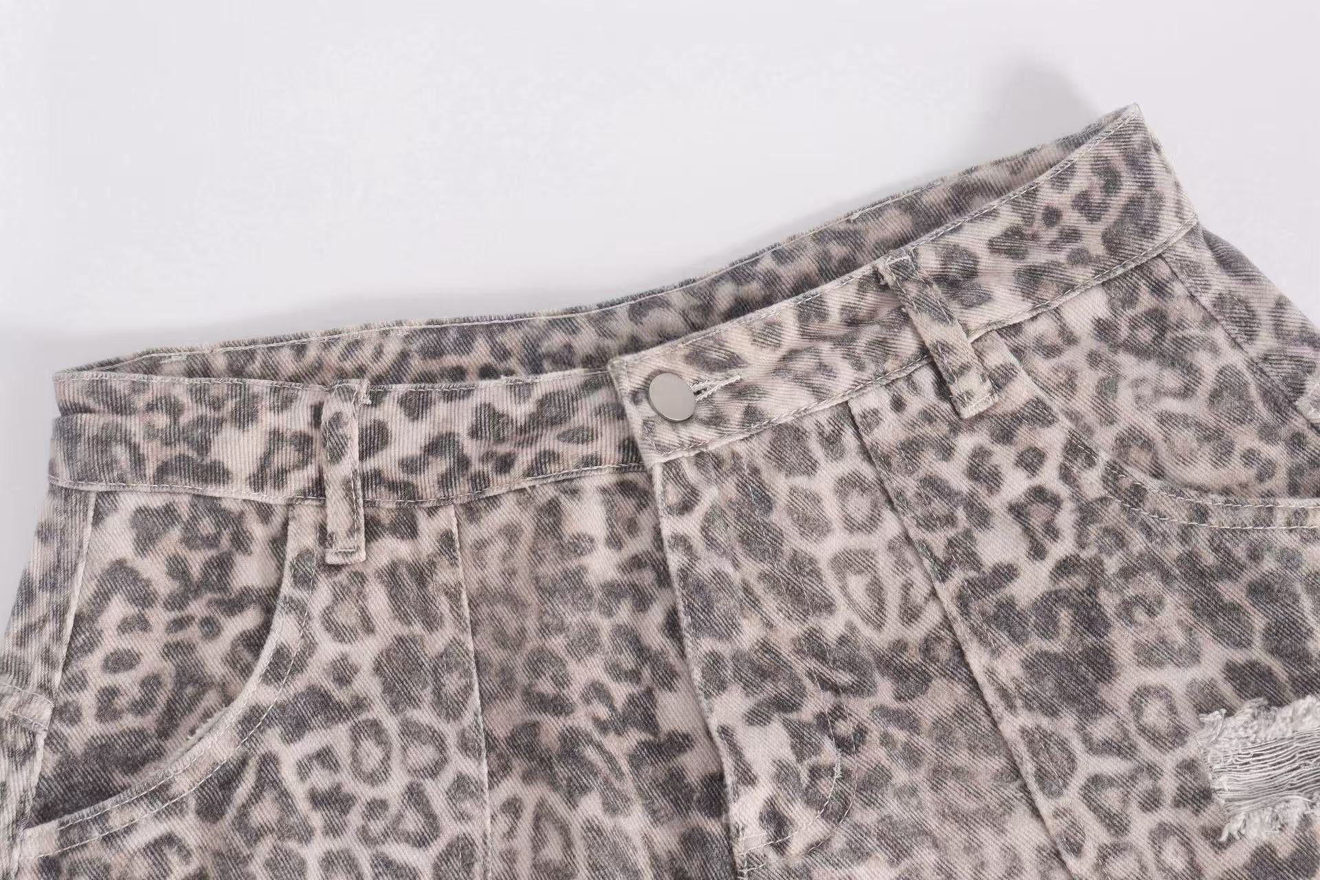Leopard Print Cargo Baggy Jeans | Wide-Leg Y2K Streetwear