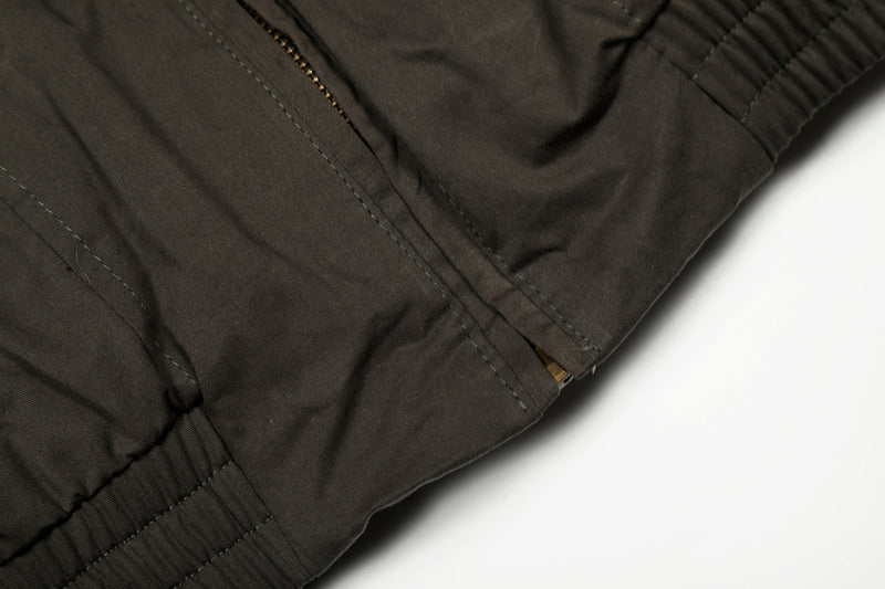 Cotton Stand-Collar Bomber Jacket | Army Green & Brown