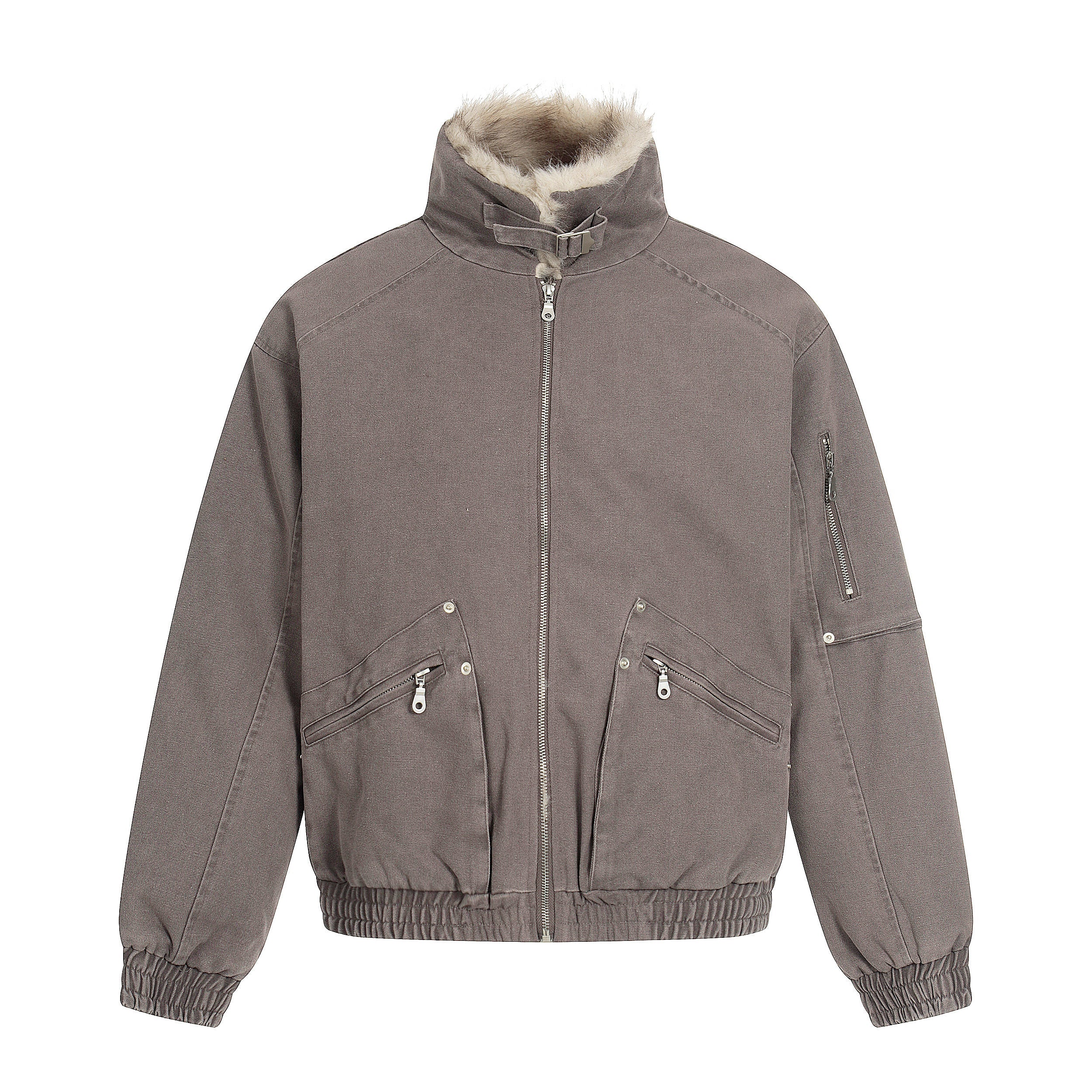 Fleece-Lined Utility Bomber Jacket | Faux-Fur Collar