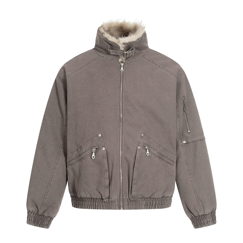 Fleece-Lined Utility Bomber Jacket | Faux-Fur Collar