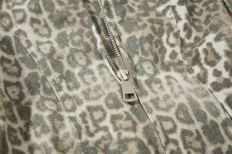 Omirad Leopard Print Bomber Jacket | Vintage Wash Cotton