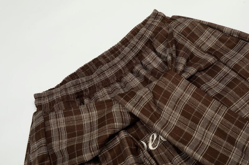 Omirad Brown Plaid Wide-Leg Pants | Streetwear Cargo Style