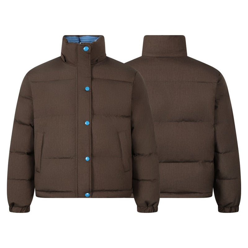 Reversible Hooded Puffer Jacket | Brown & Blue Check