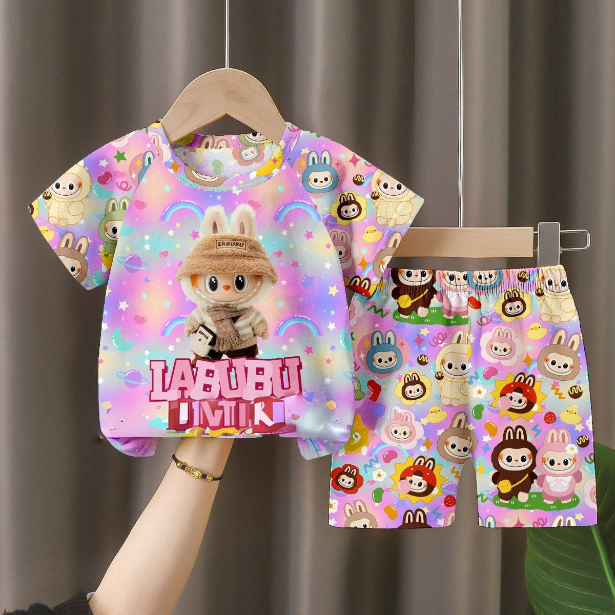 LABUBU Baby Pajama Set - Rainbow Milk Silk Kids Sleepwear