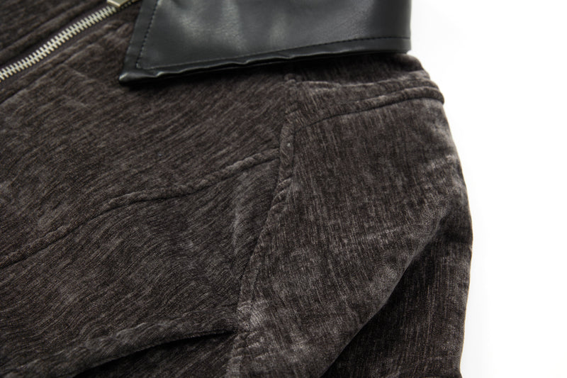 Omirad Chenille Bomber Jacket with Faux-Leather Collar