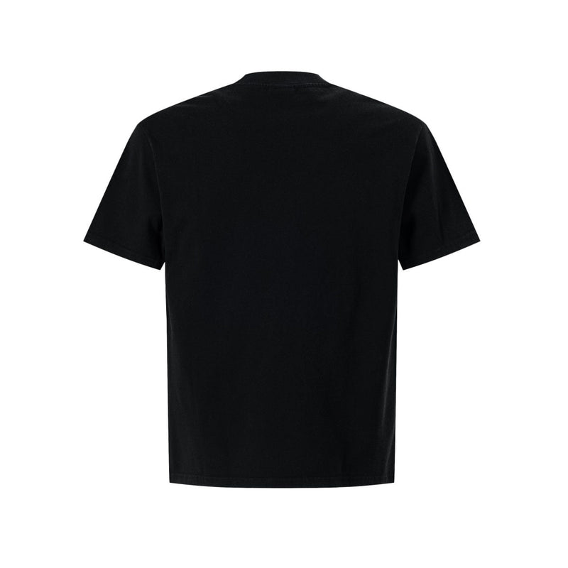 Black vintage-style graphic tee with a minimalist back view and short sleeves on a plain white background