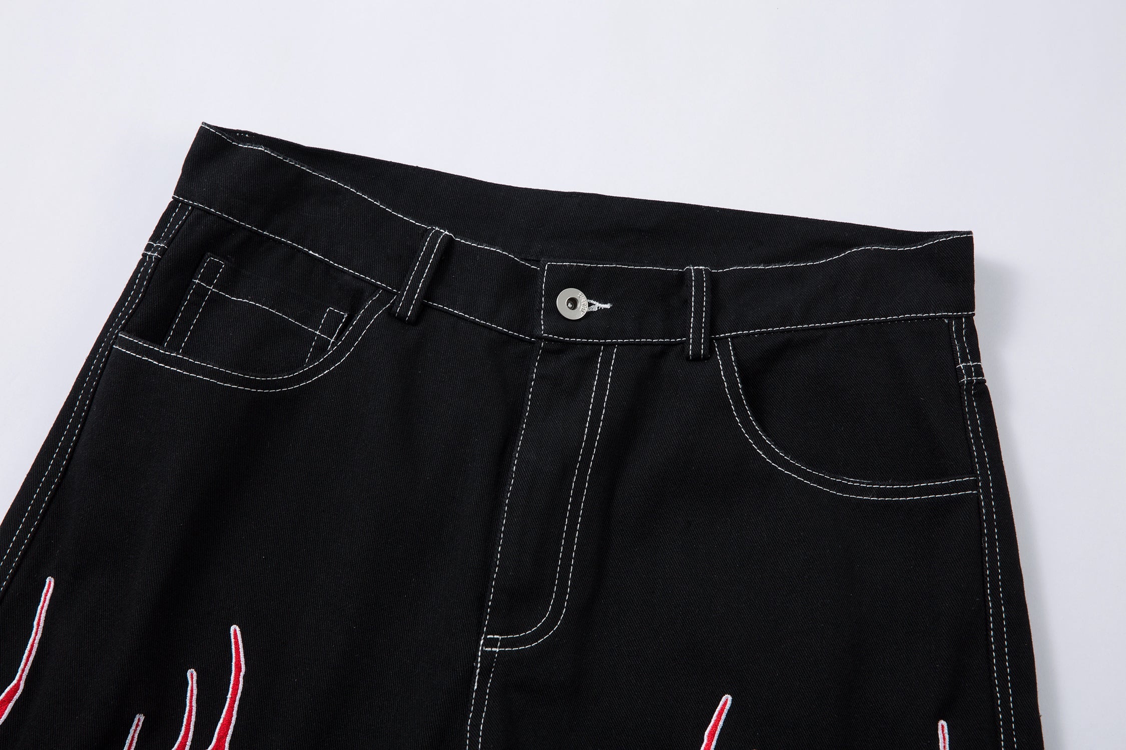 Flame Graphic Wide-Leg Black Denim Jeans | Streetwear