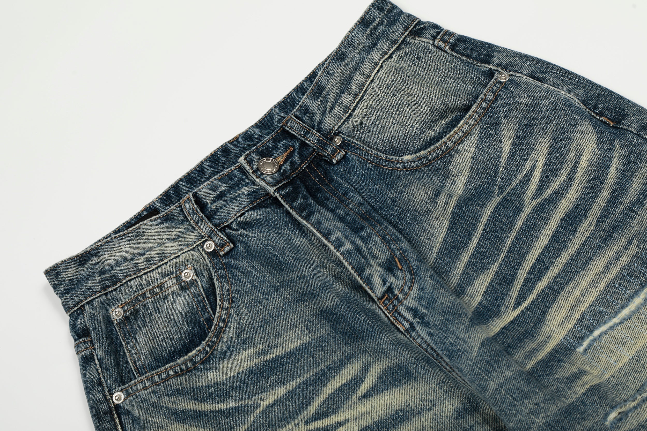 Omirad Vintage Washed Distressed Wide-Leg Jeans
