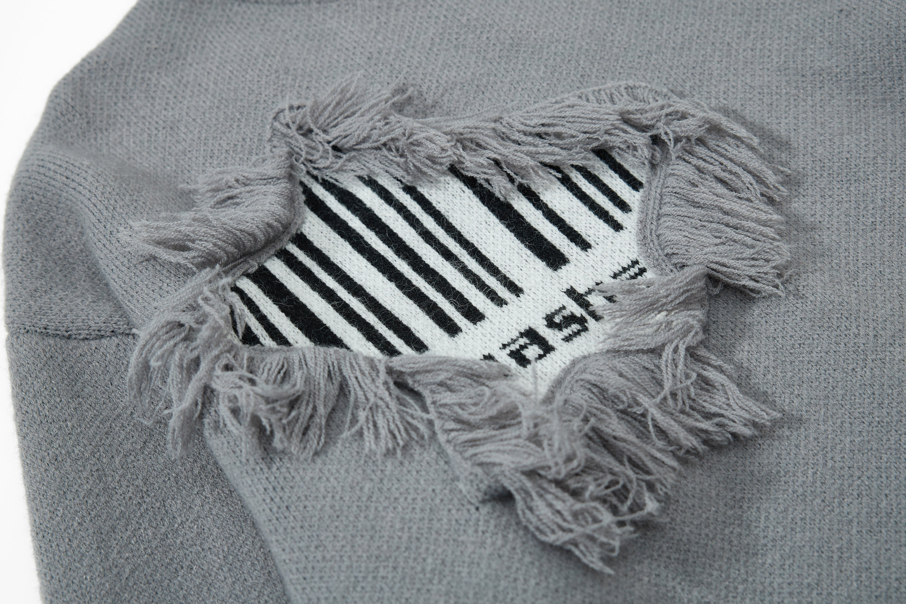 Omirad Fringe Patch Knit Sweater | Deconstructed Streetwear