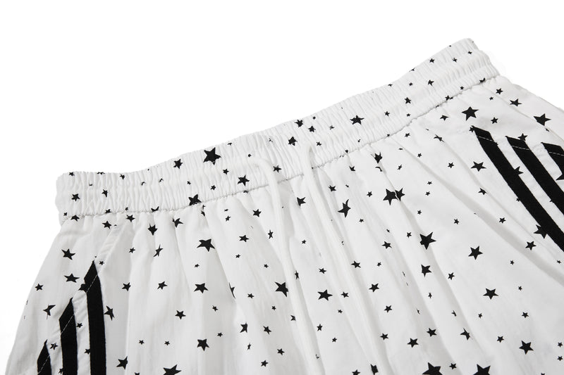 Star Print Wide-Leg Track Pants with Side Stripes | Streetwear