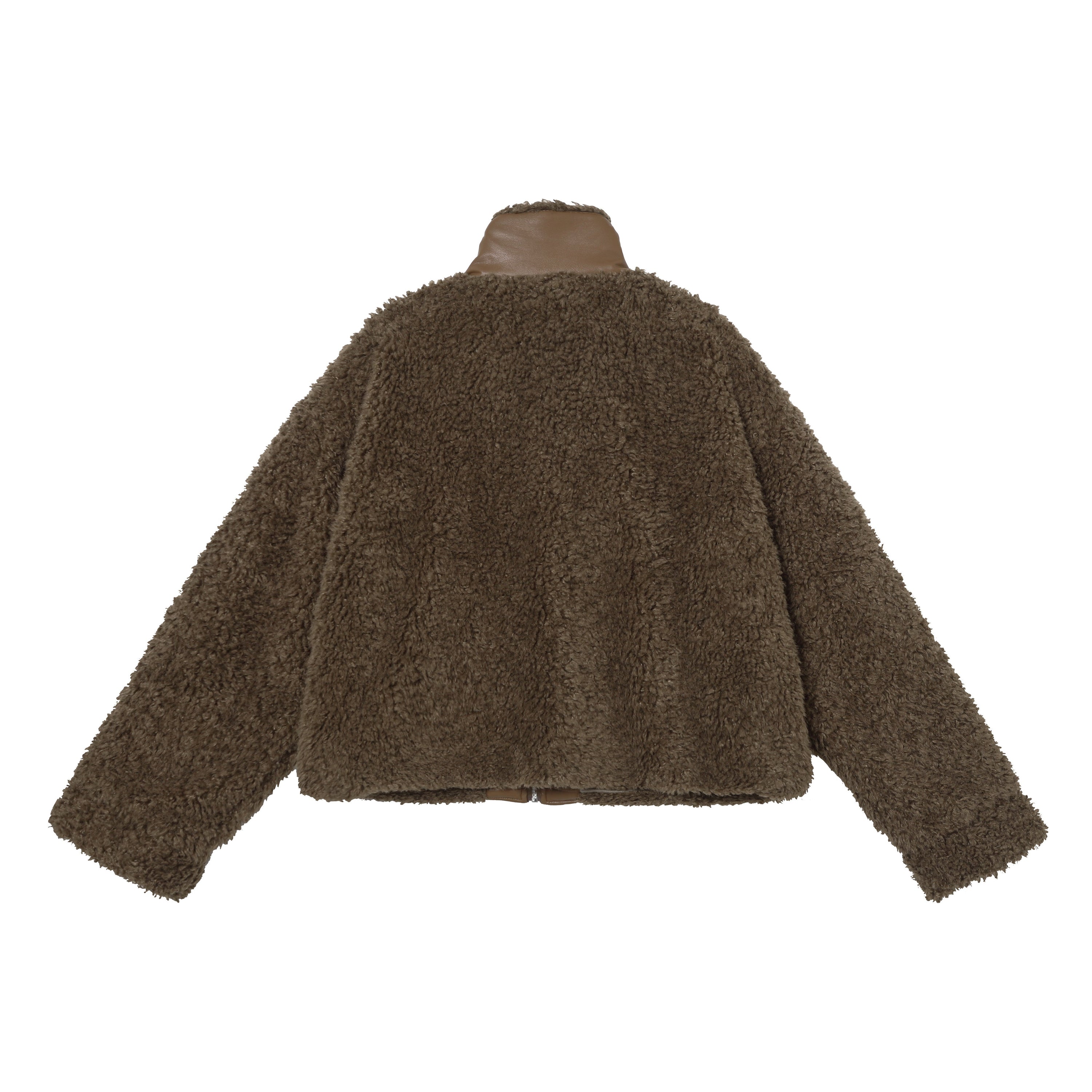 Faux Leather Patchwork Sherpa Bomber Jacket | Omirad