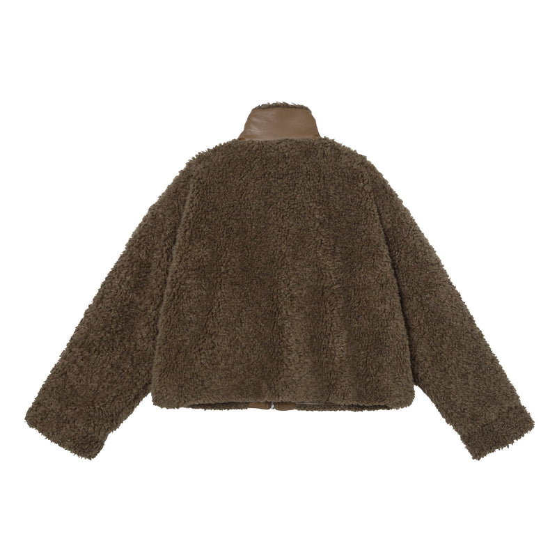 Faux Leather Patchwork Sherpa Bomber Jacket | Omirad