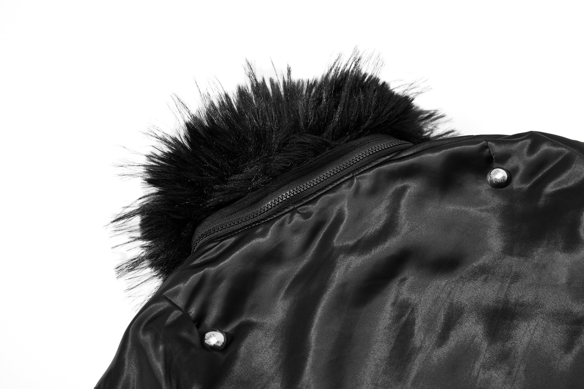 Omirad Glossy Bomber Jacket with Detachable Faux Fur Collar