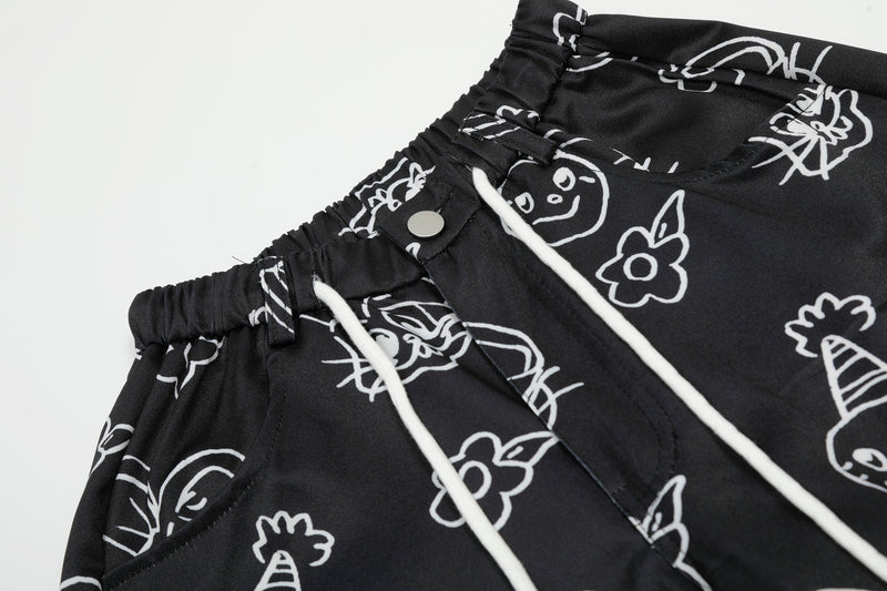 Cartoon Graphic Wide-Leg Cargo Pants | Streetwear