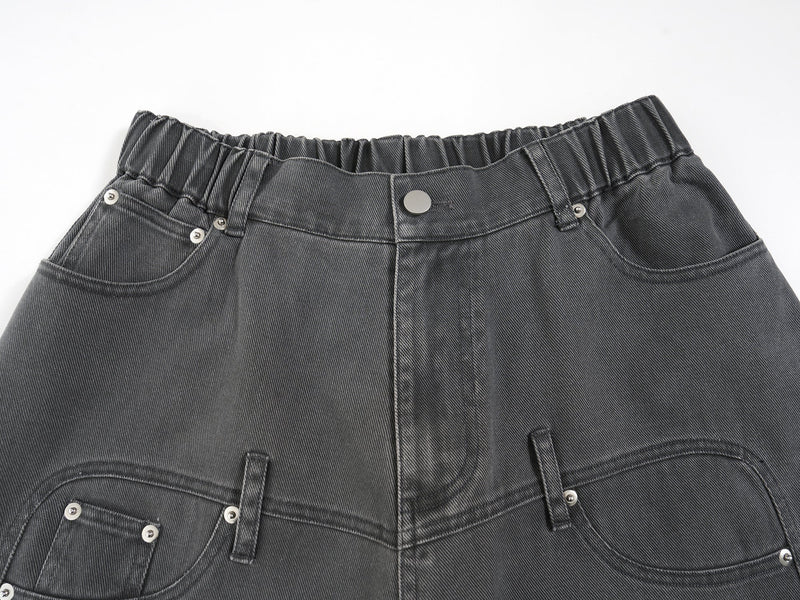 High-Waist Wide-Leg Denim Pants | Vintage Wash Cotton