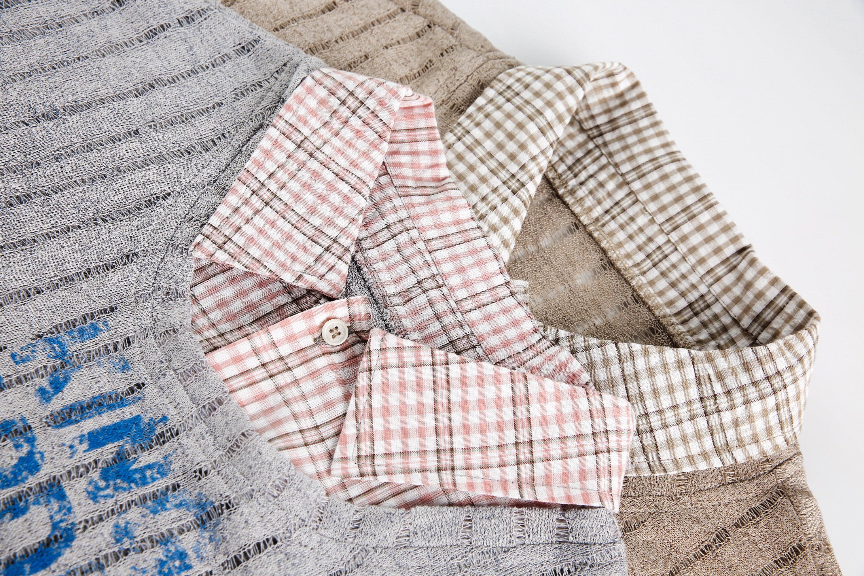 Layered Mesh Graphic Top | Sheer Overlay Plaid Collar