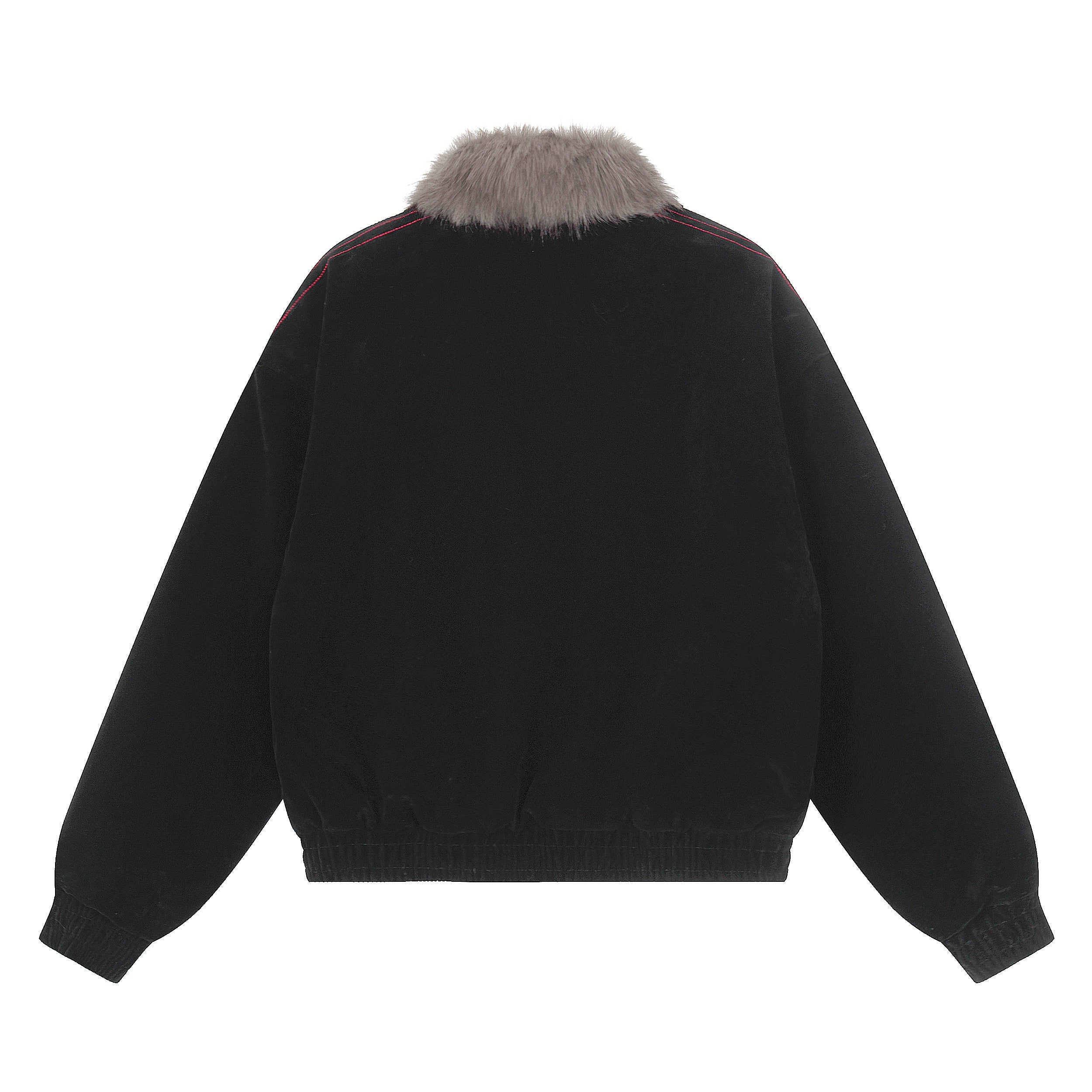 Gothic Cross Embroidered Faux Fur Collar Bomber Jacket