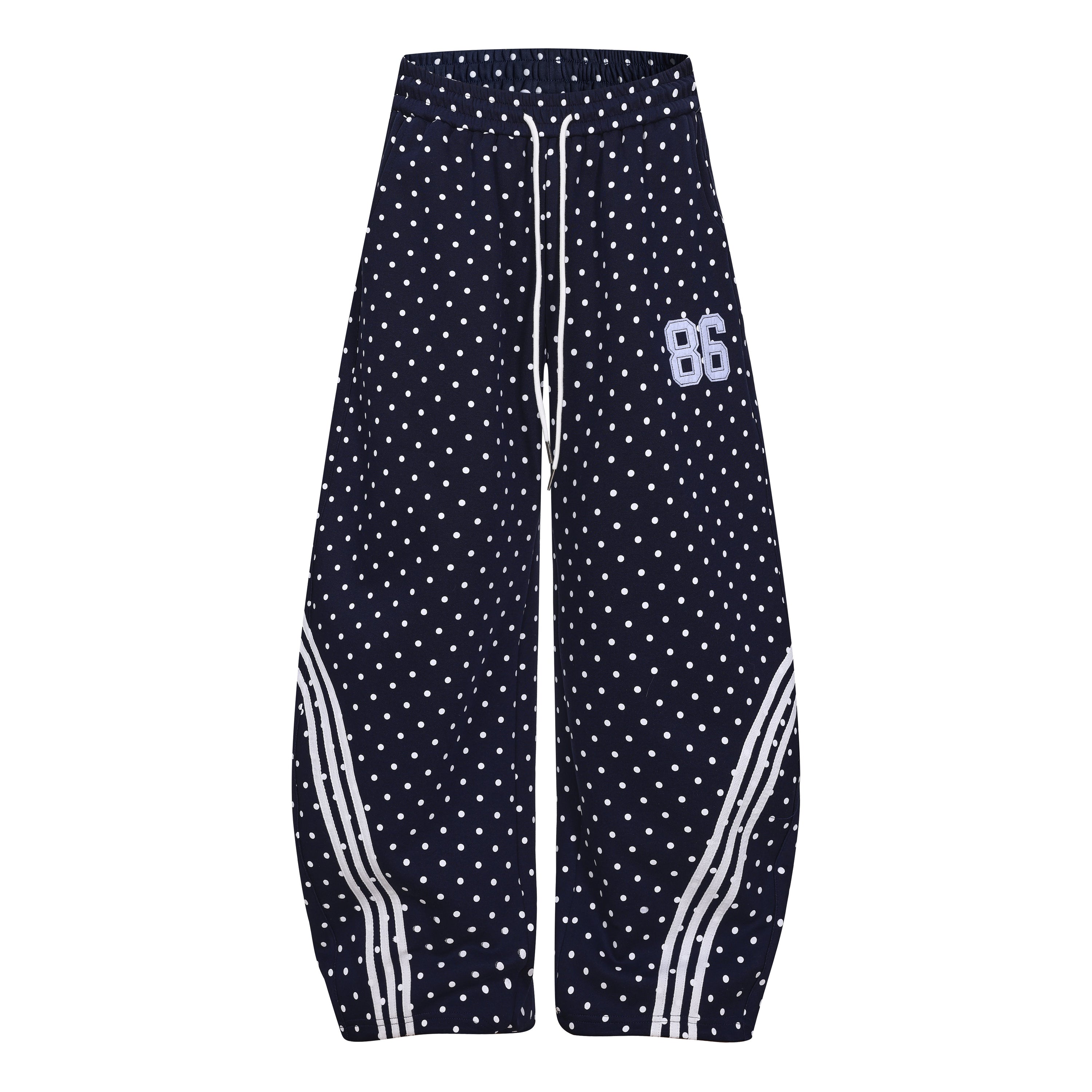 Polka Dot Wide-Leg Sweatpants with Stripe Detail | Omirad