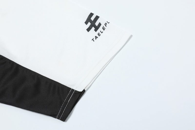 White and black colorblock sport jersey tee with Taelepl logo and stitched sleeve detail