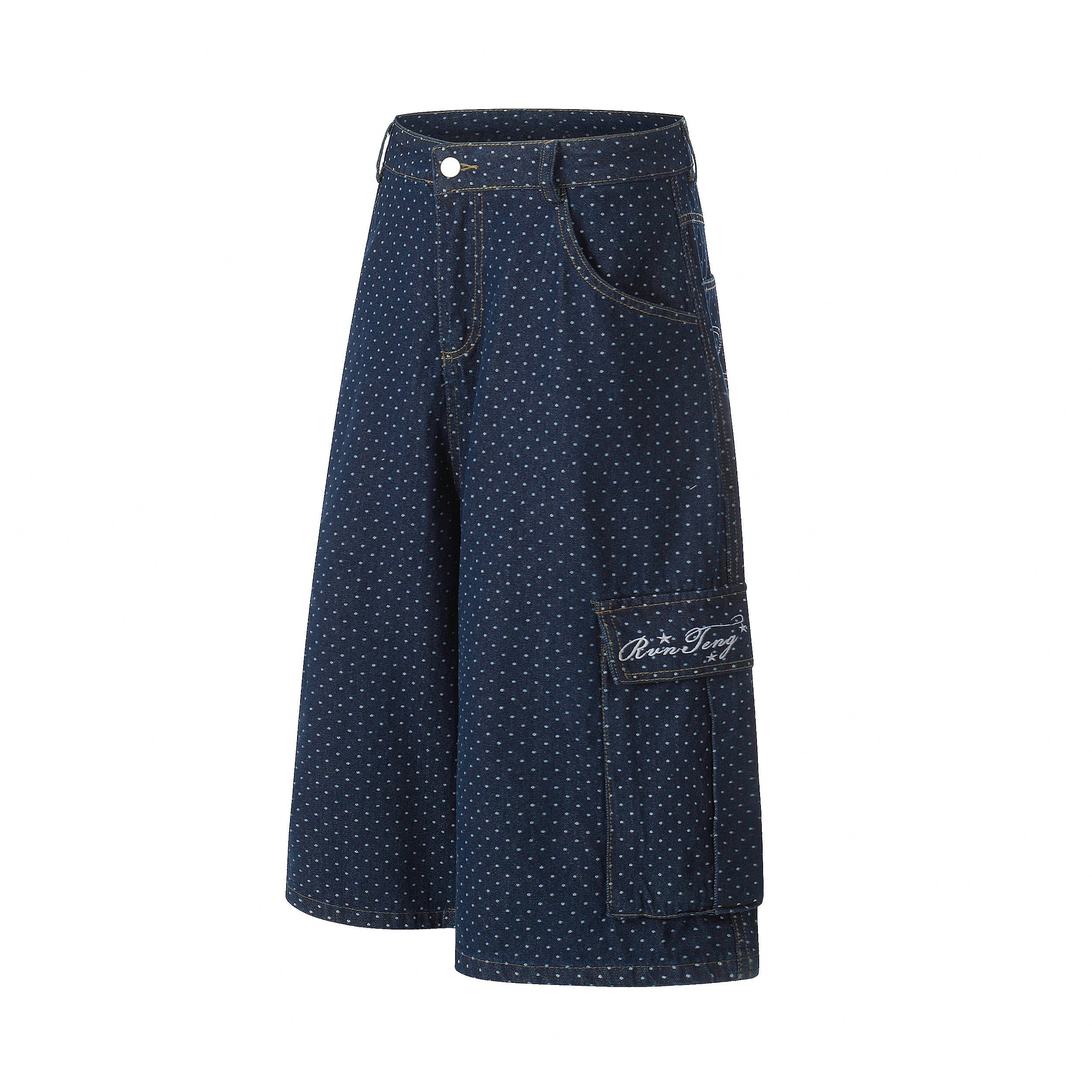 Polka Dot Denim Cargo Shorts | Wide Fit Streetwear
