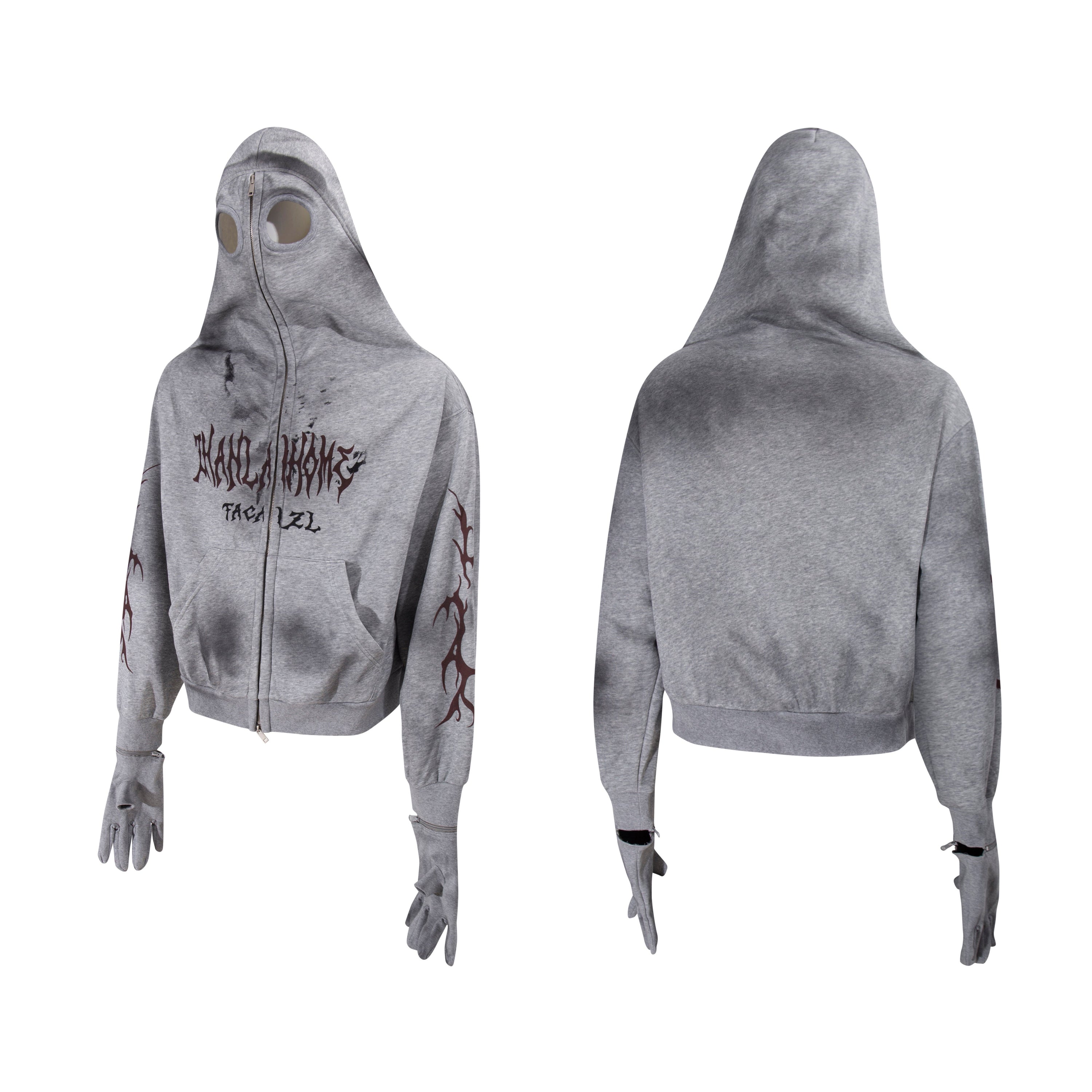 Omirad Full-Zip Masked Hoodie | Gothic Streetwear with Glove Cuffs