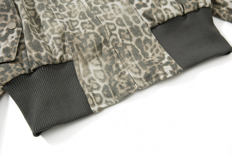 Omirad Leopard Print Bomber Jacket | Vintage Wash Cotton
