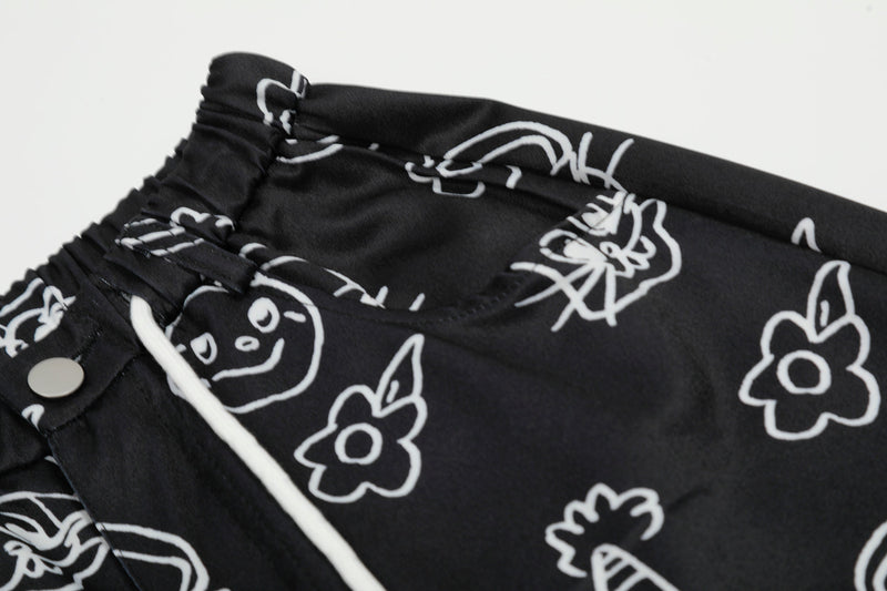 Cartoon Graphic Wide-Leg Cargo Pants | Streetwear