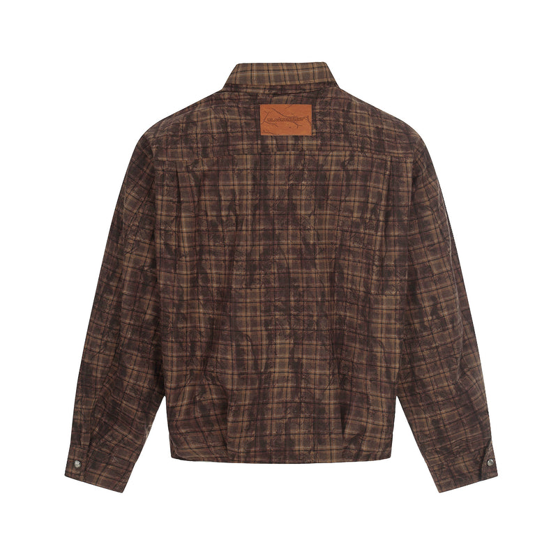 Omirad Vintage Washed Plaid Button-Up Jacket | Cropped Boxy Fit