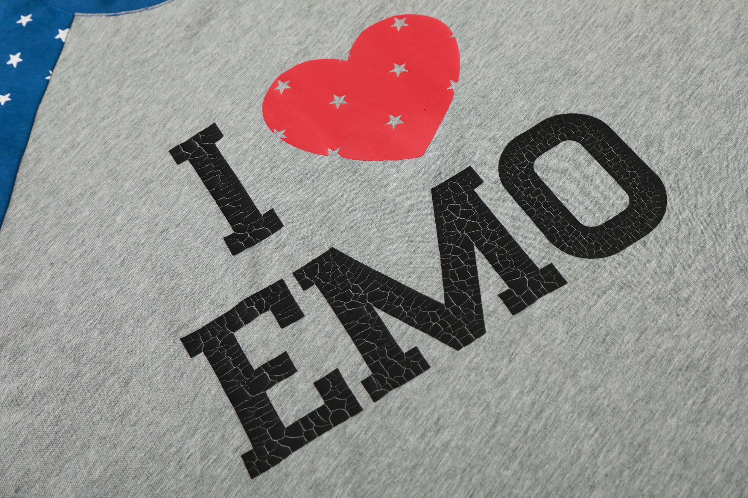 I Love EMO Raglan Long Sleeve Tee | Star-Pattern Contrast Sleeves