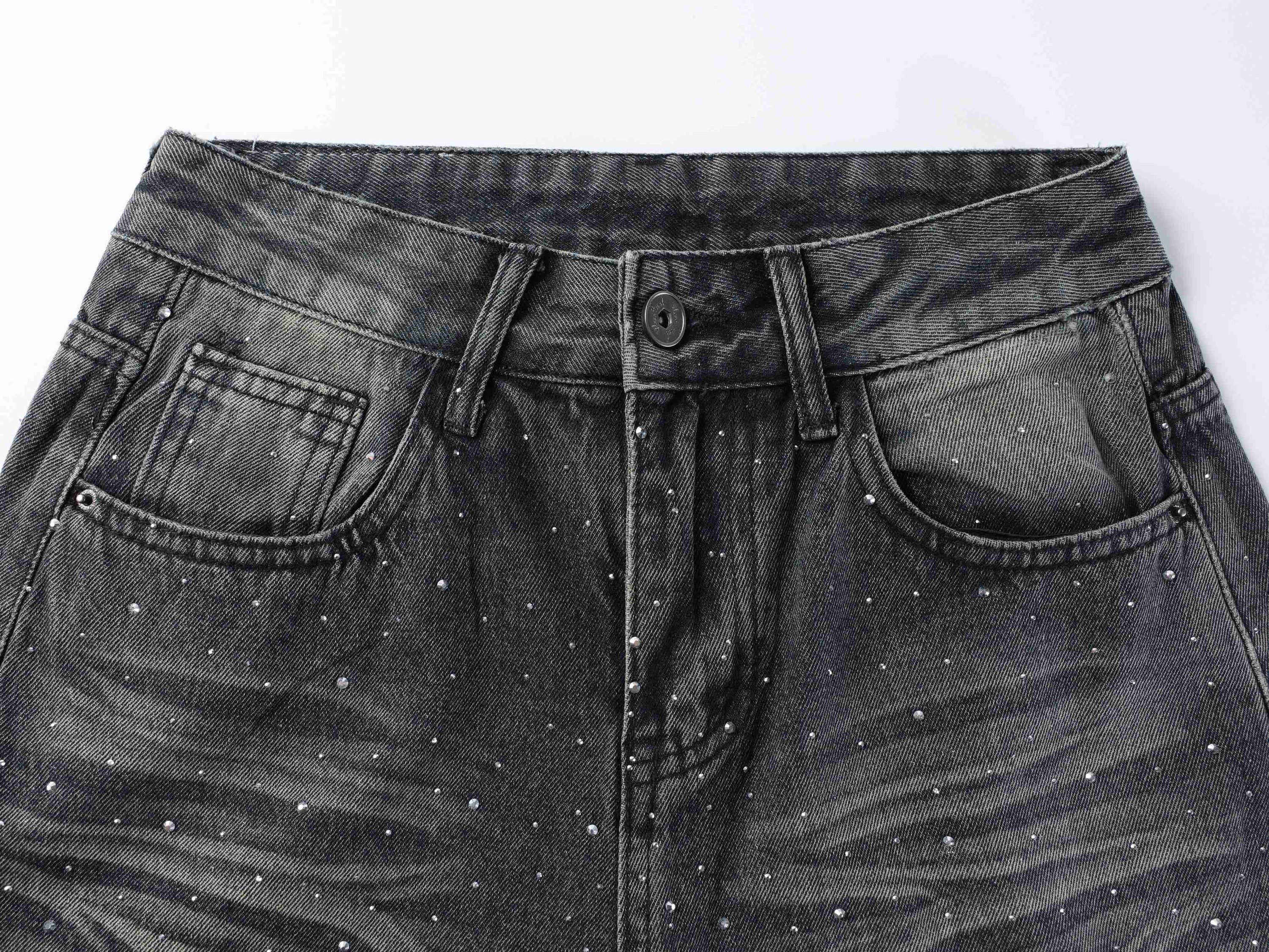 Starfade Wide-Leg Denim Pants | Rhinestone Streetwear Jeans